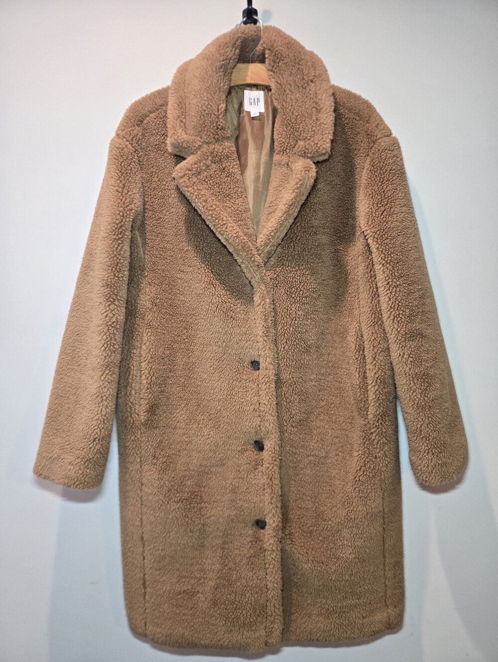 GAP Sherpa Teddy Long Trench Coat Medium Brown Warm Layering Cozy